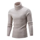 Мужской однотонный Повседневный свитер с длинным рукавом и высоким воротником, вязаный облегающий пуловер в рубчик, теплый свитер
