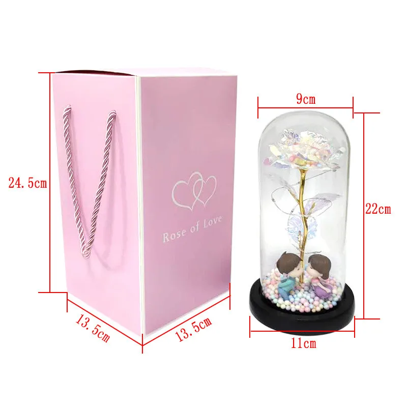 

22CM Romantic Gold Foil Rose Flower Glass Cover Luminous LED Night Light Simulation Flower Christmas Valentine's Day Gift XY09