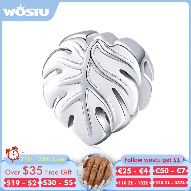 WOSTU 100% 925 пробы серебряные бусины Monstera Deliciosa заводское очарование подходит для
