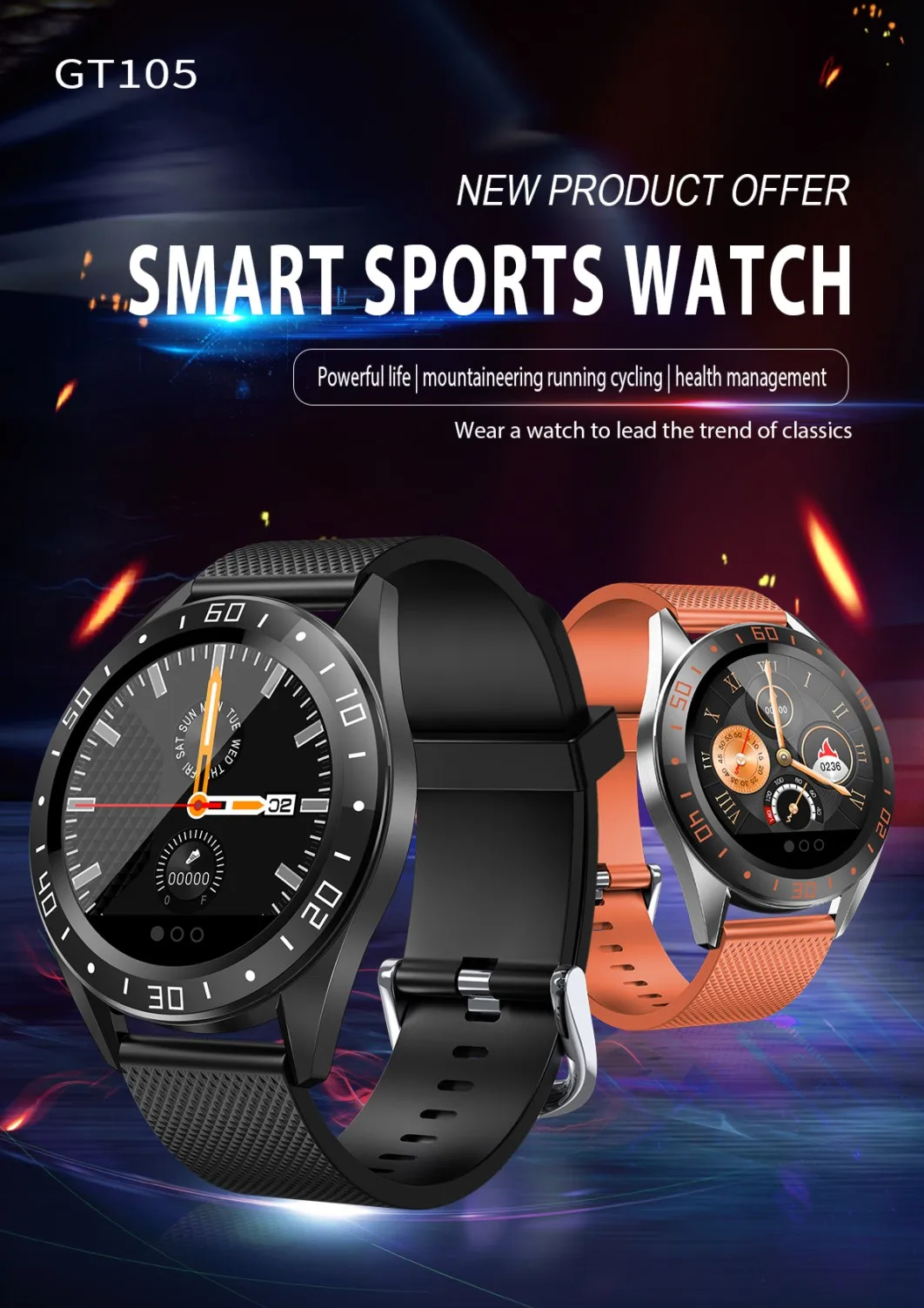 GT105 1.22inch Smartwatch Men Women Heart Rate Blood Pressure Monitor Smart Watch With Weather Push Music Control Call | Электроника