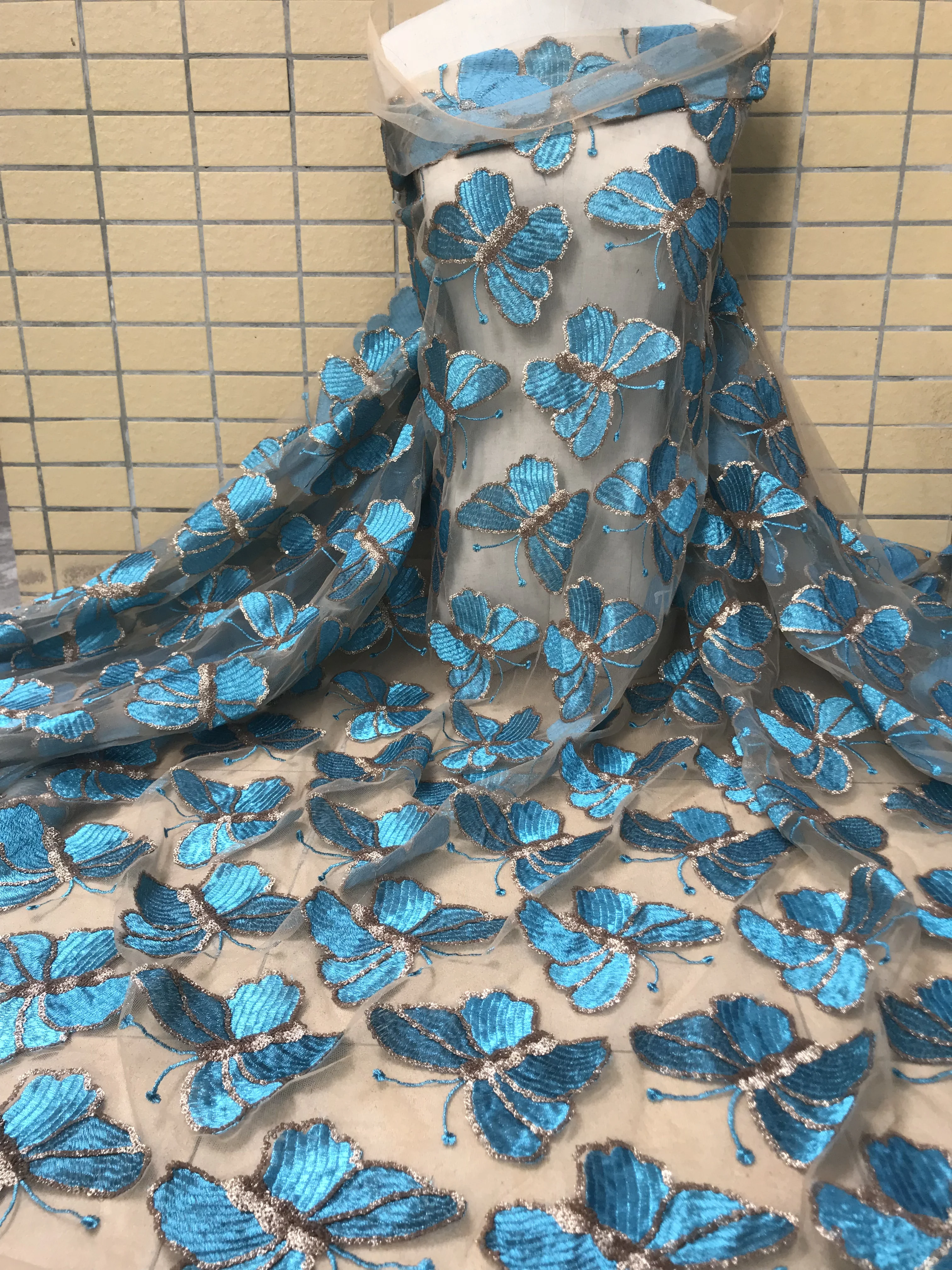 Sat-30.6806 embroidered Mesh Tulle fabric Factory price sequins Nigerian lace fabrics | Дом и сад