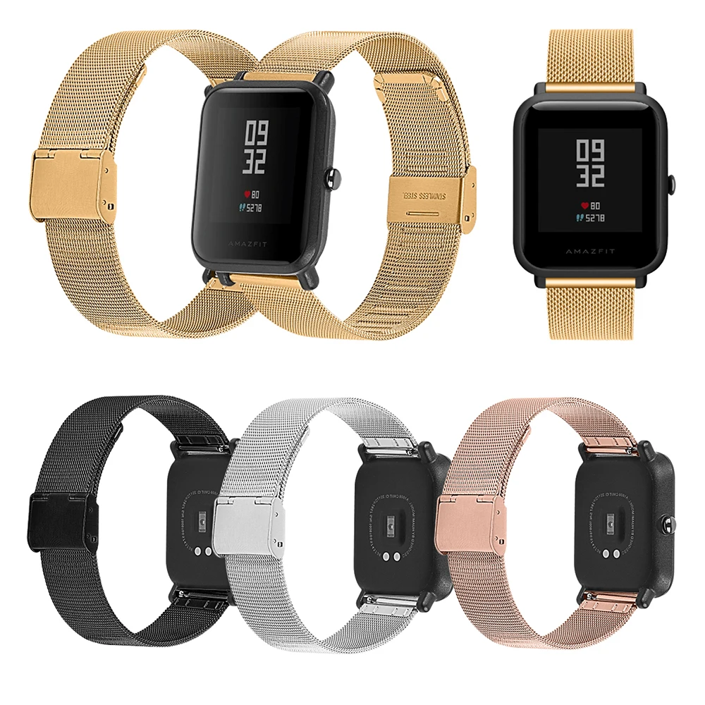 Ремешок для Amazifit Bip 20 мм роскошный Миланский металлический браслет из