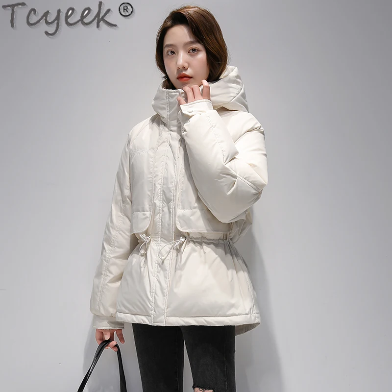 

Tcyeek 2021 New Fashion Winter Coat Women White Duck Down Jacket Femme Hooded Black Parka Korean Outwear Jaqueta Feminina SQQ527