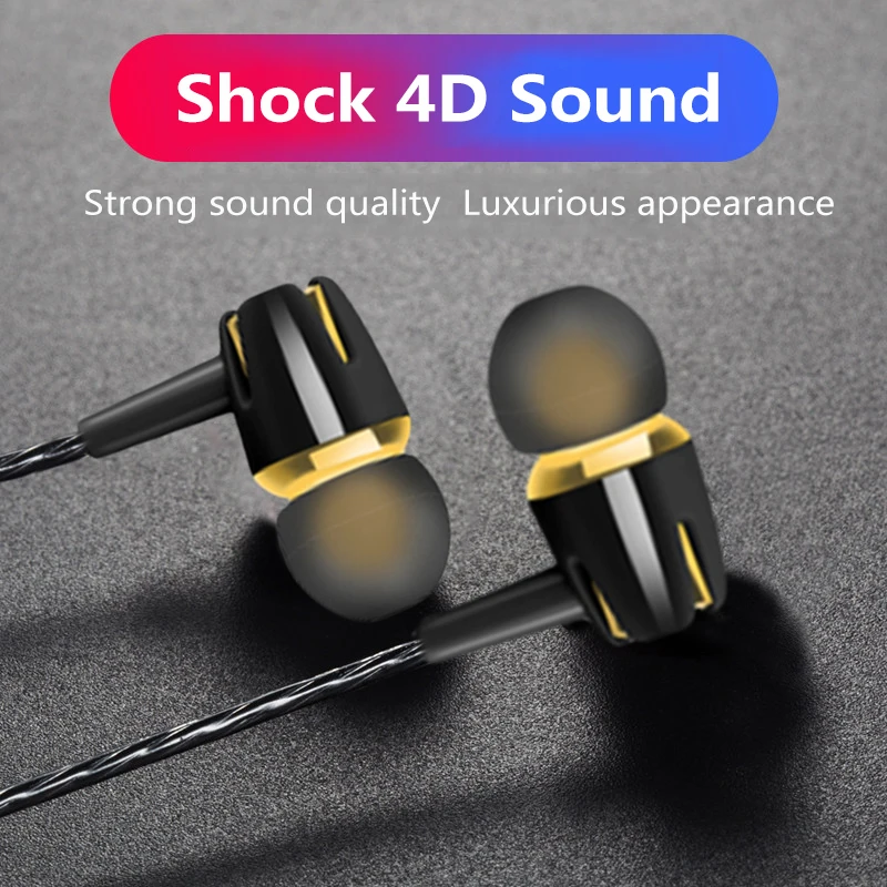 

Subwoofer In Ear Headphones 3.5mm Jack Stereo Audio Bass Earphones With Microphone Volume Control Noise Cancelling Sport Earbuds