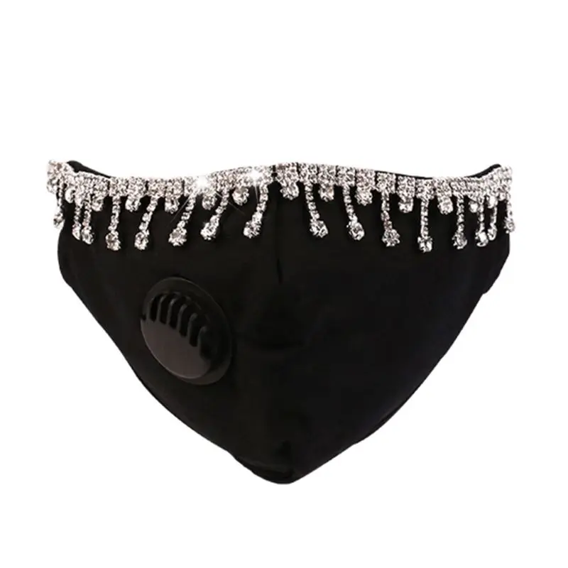 

Sexy Shiny Rhinestone Tassels Mouth Mask Replaceable Filter Dustproof Face Cover