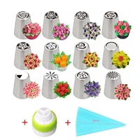 14pcsset pastry bag tips kitchen diy icing piping cream reusable pastry bags nozzle set flower russian cake decorating tools