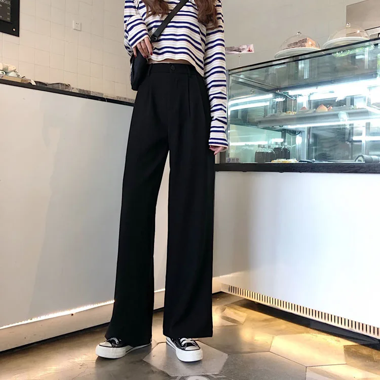

5562 Black pants loose drape wide-leg pants women high-waist casual pants
