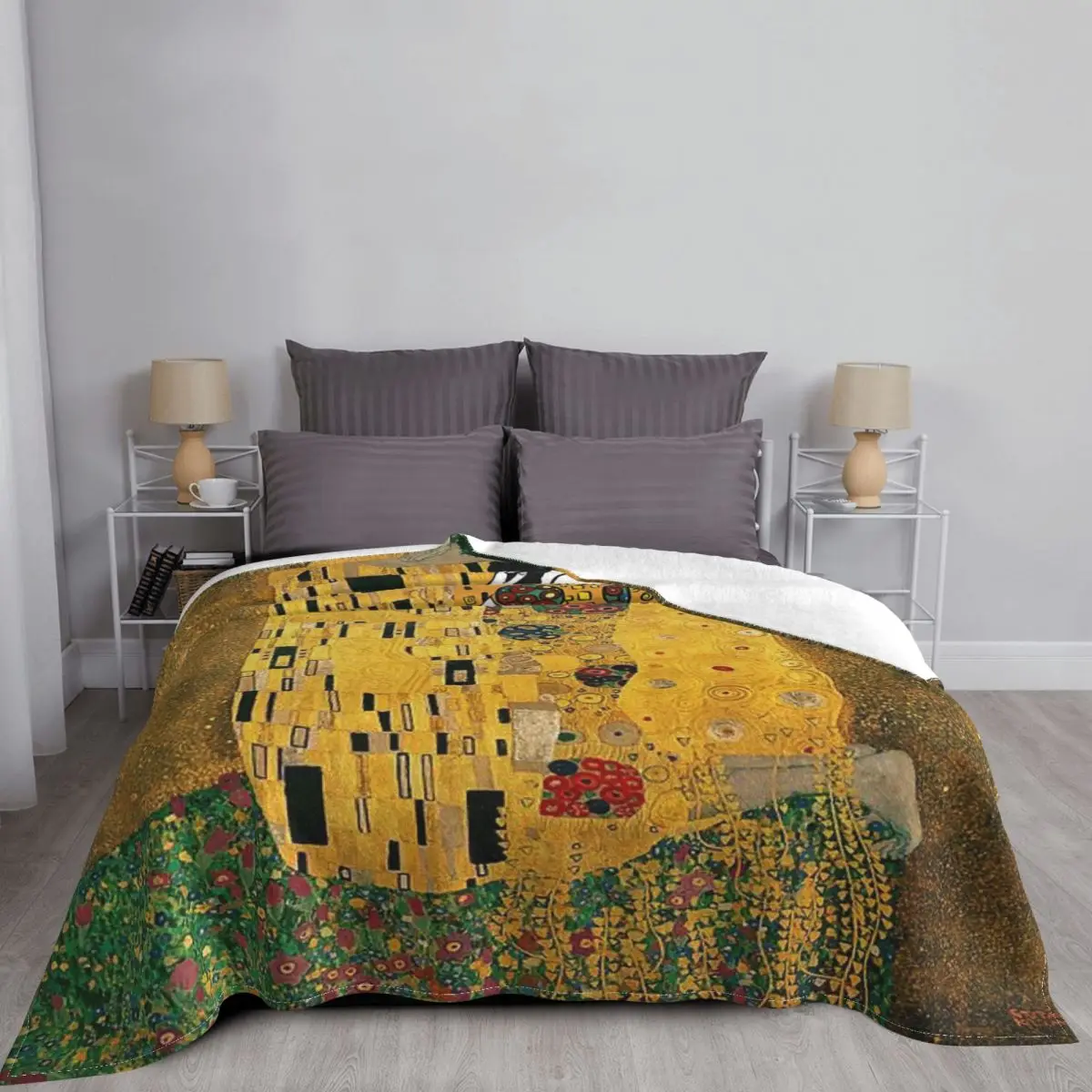 Флисовое одеяло Gustav Klimt зимнее с изображением дерева жизни легкое тонкое для