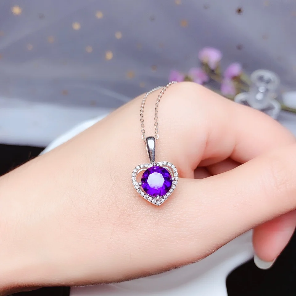 

SHILOVEM 925 silver Piezoelectricity Amethyst pendants send necklace classic wholesale Fine women Christmas gift bz0808668agz