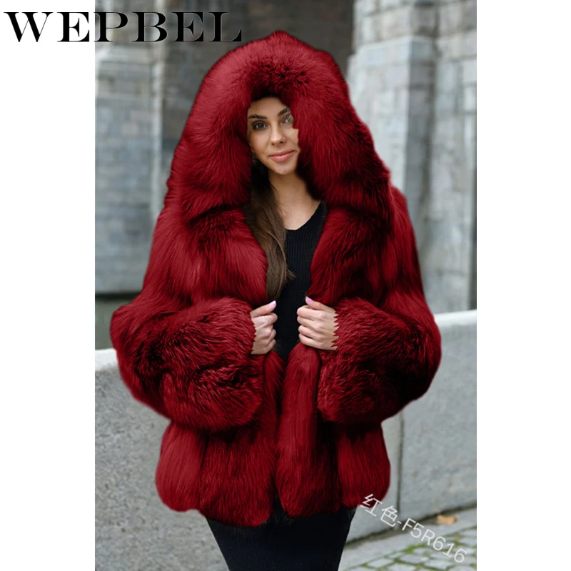 

WEPBEL Women's Fashion Thickening Faux Fur Big Hooded Long Parka Coat Overcoat Winter Keep Warm Peacoat Jacket
