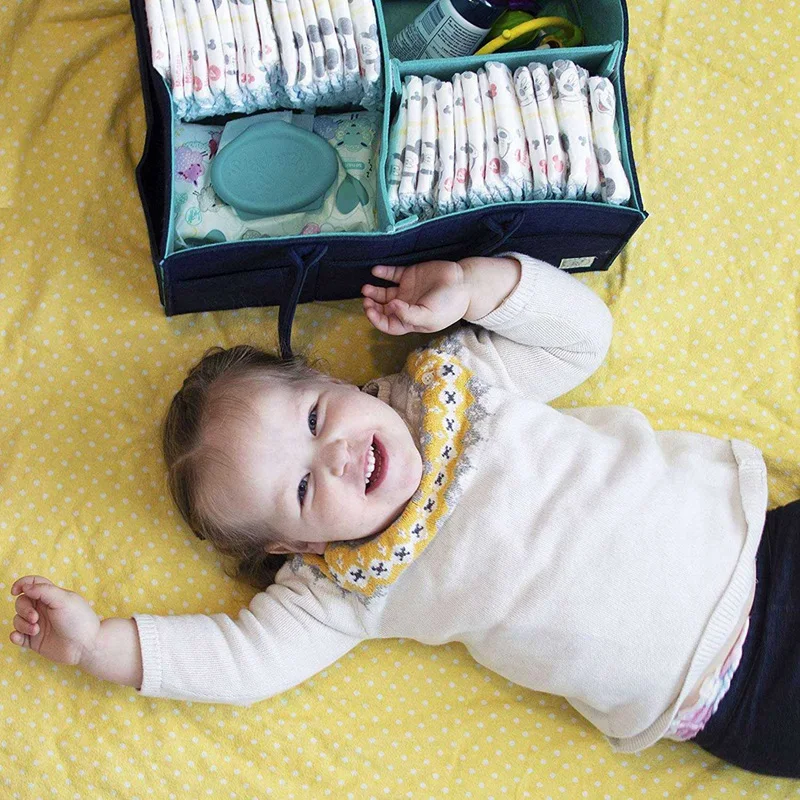 

NEW-2PCS Baby Diaper Caddy Organizer for Changing Table, Car, Bathroom, Large Portable Nursery Storage Bin, Blue & Gray