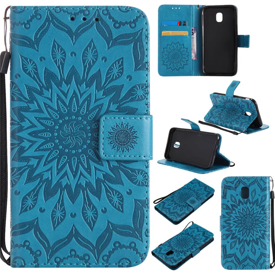 Card Slot Leather Cover Embossing For Samsung A8 Plus 2018 J330 J530 J730 Sunflower Coque J7 2017 J5 J1 2016 J2 Prime A3 A5 P06F |