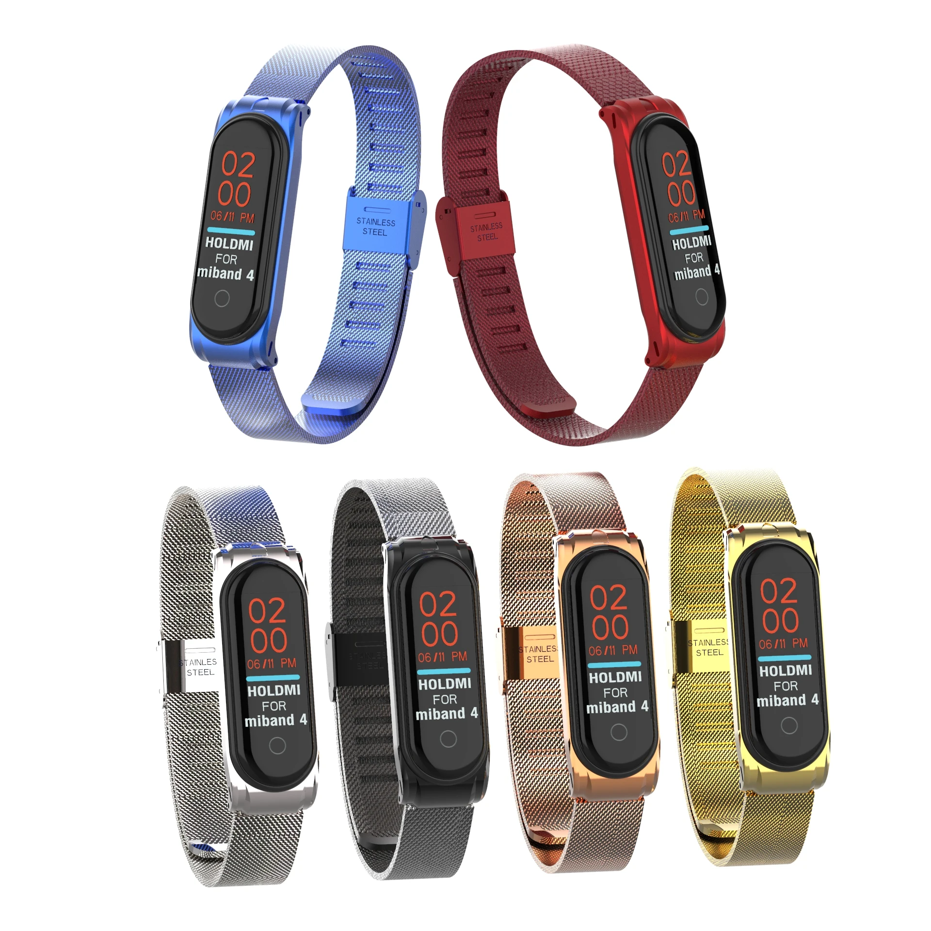 Металлический ремешок браслет для Xiaomi Mi Band 3 4 Безвинтовой из нержавеющей стали 34