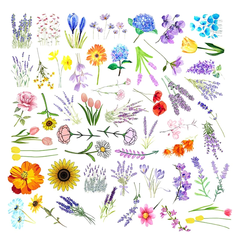 

50pcs PET Transparent Flower Waterproof Sticker DIY Scrapbooking Album Mobile Phone Diary Happy Planner Decoration Sticker