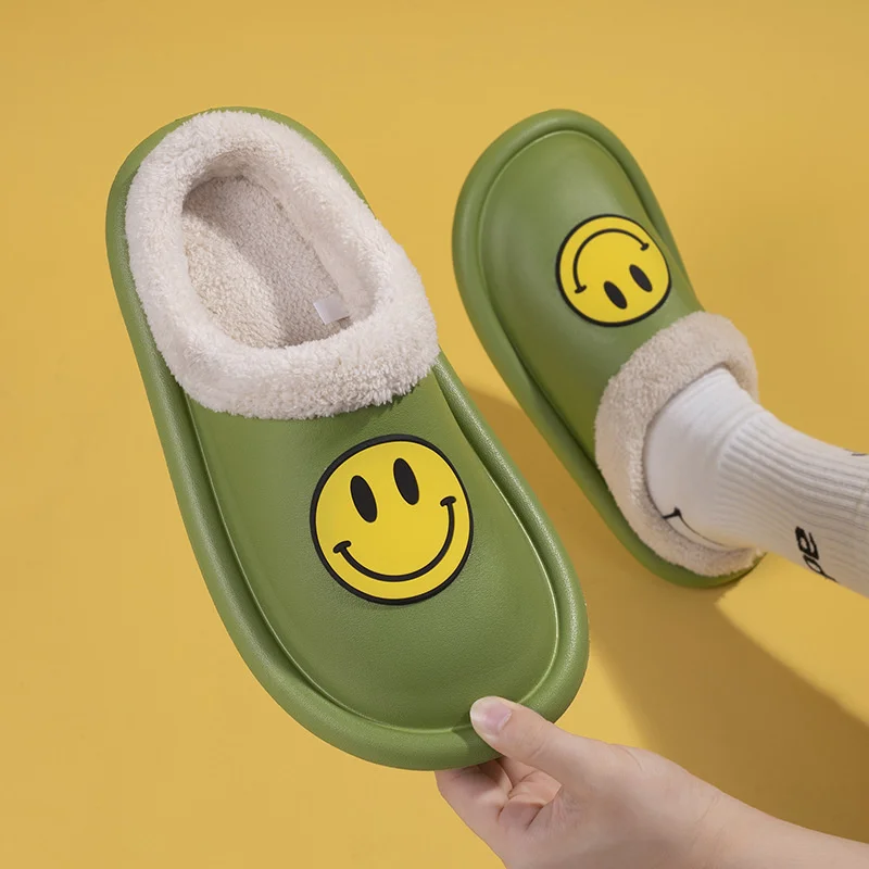 

WHOHOLLL Home Cotton Slippers Female 2021 Autumn Winter Home Indoor Smiling Face Fashion Warm Couple Household Slippers