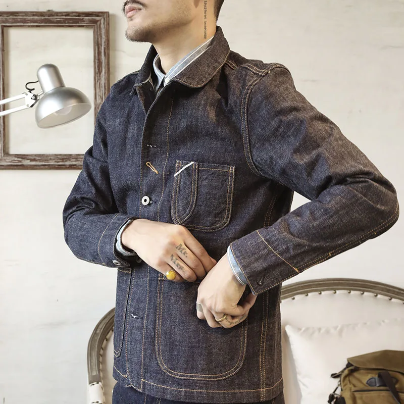 TB-0001 Read Description! Asian Size 14oz Cotton Jacket Casual Stylish Raw Unwashed Denim Coat