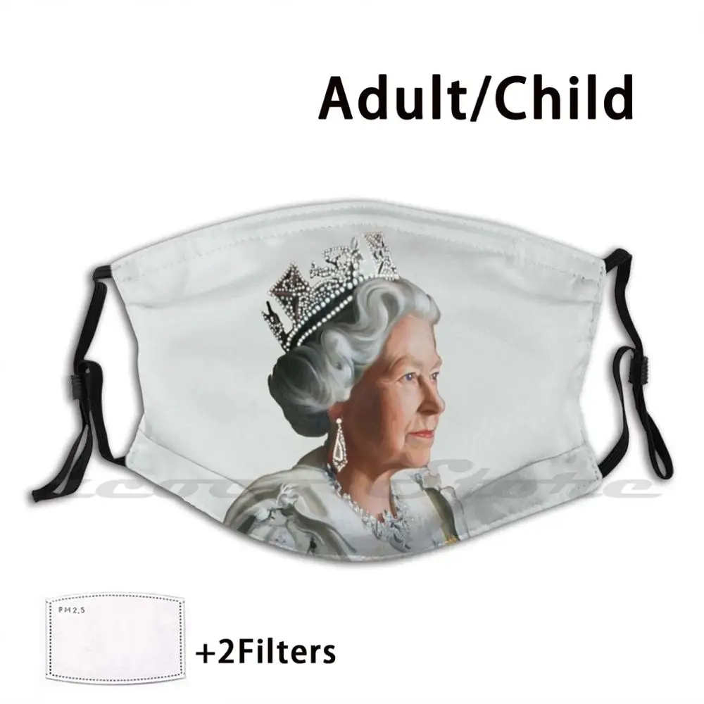Маска Queen Elizabeth II из ткани, многоразовая, с принтом и фильтром для стирки, с портретом британской королевской семьи.