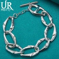 urpretty 925 sterling silver irregular ring buckle chain bracelet for women party wedding engagement charm jewelry