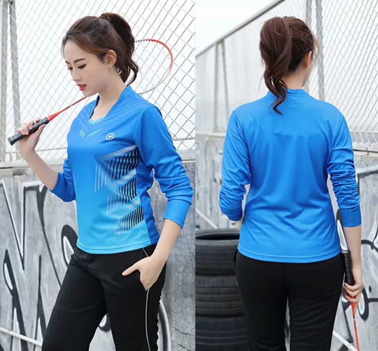 High Quality Women& Men Long Sleeve Tennis Shirts Pants Tracksuits Autumn Badminton Set Table Tennis Uniform Sports Kit Custom