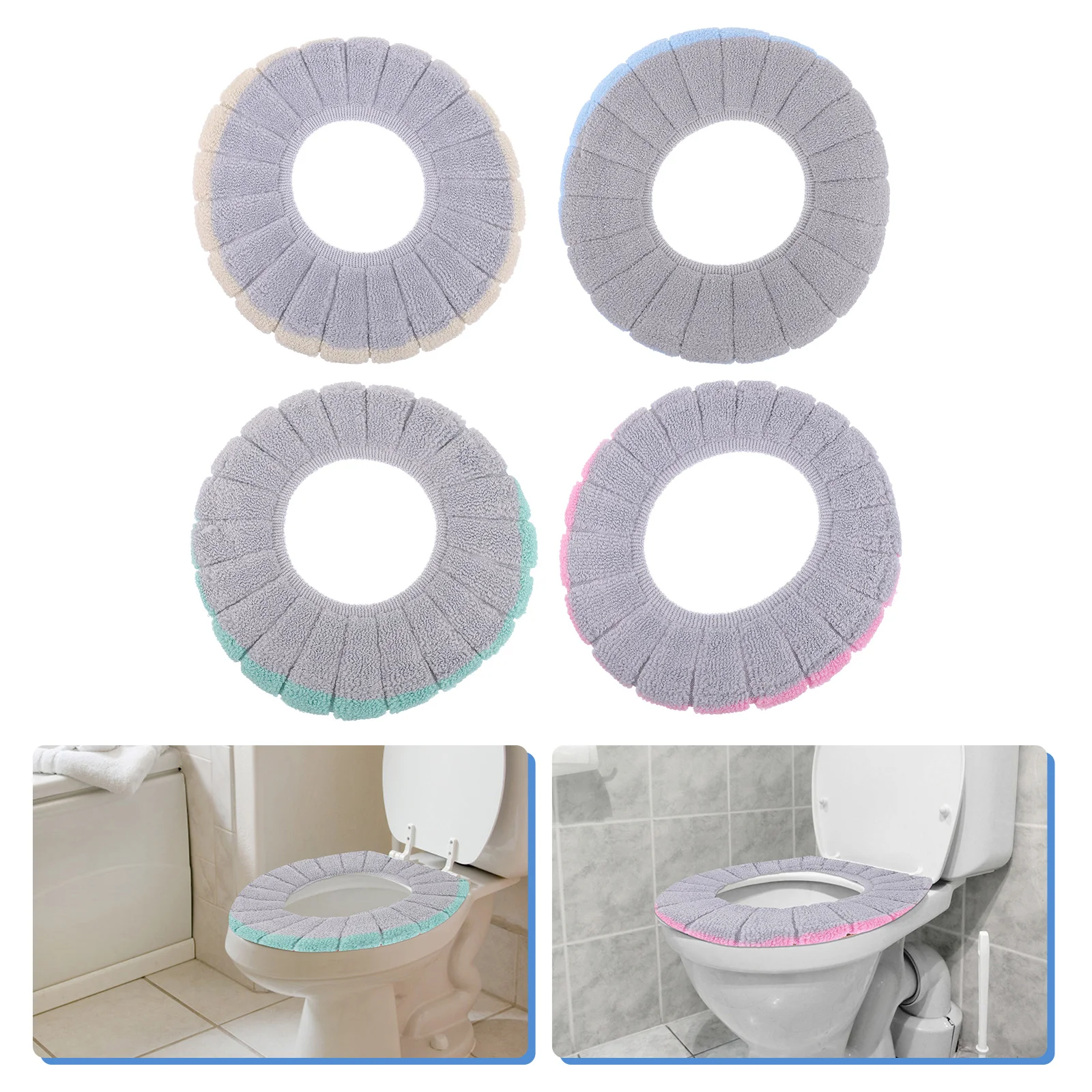 

4pcs Thicker Toilet Seat Cover Stretchable Cushioned Covers Warmer Lid Cushion
