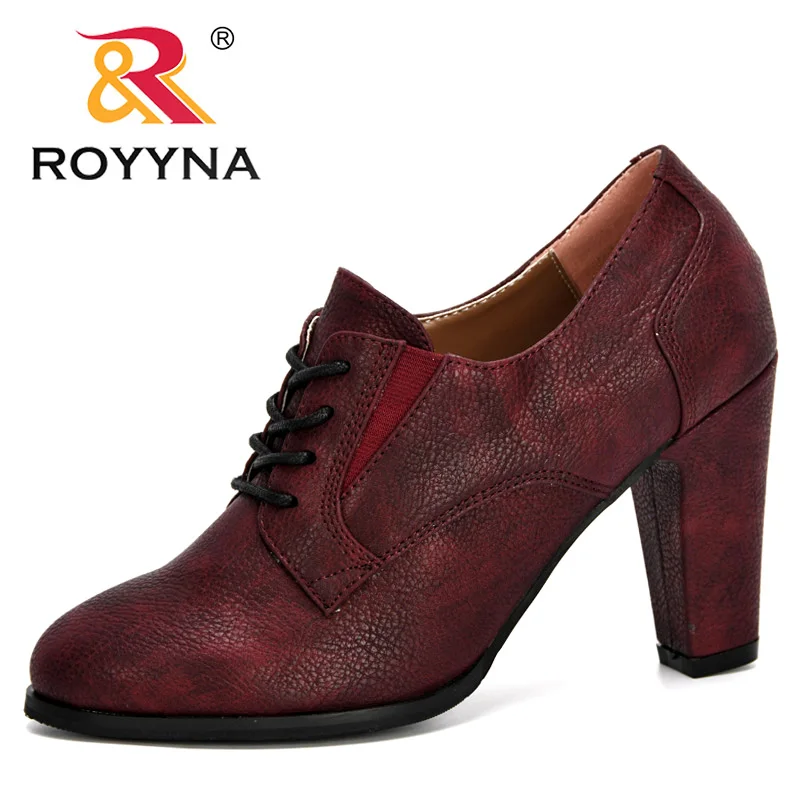 ROYYNA/Новинка 2020 года дизайнерские туфли лодочки на высоком каблуке со шнуровкой в