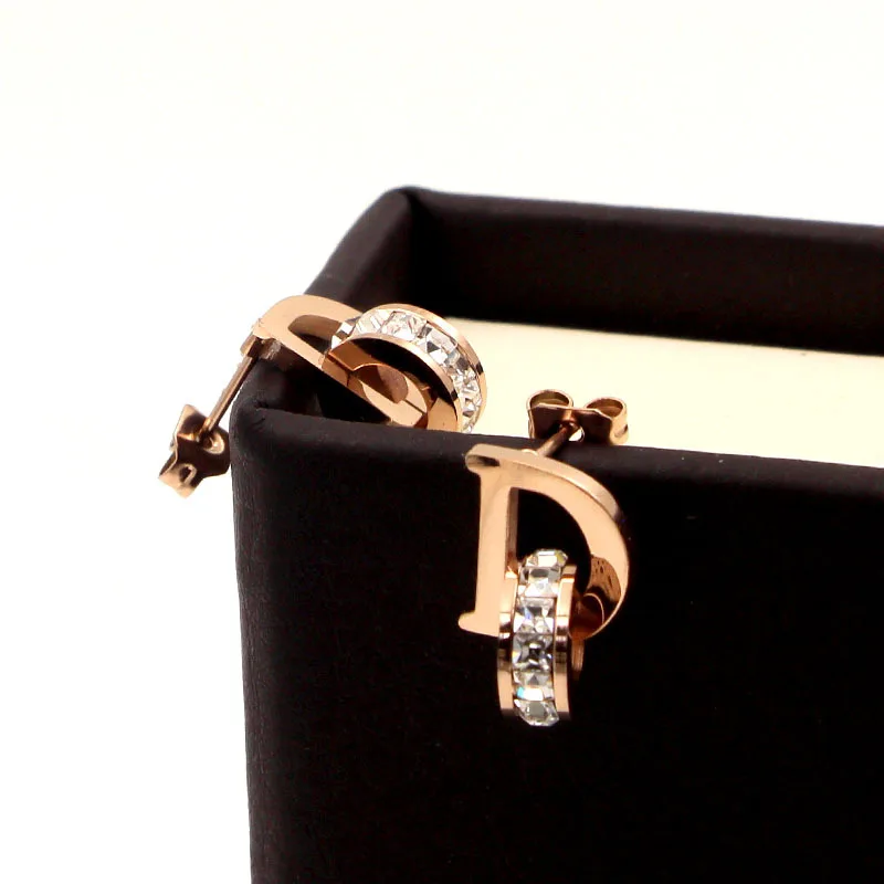Серьги из нержавеющей стали под розовое золото с буквой D для женщин ювелирные