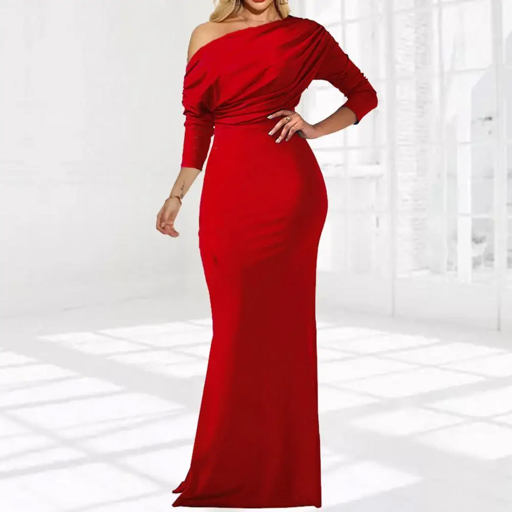 

SANWOOD 2021 Autumn Women Solid Polyester A-line Dress Regular Half Sleeve Long Dress Maxi Dress Evening Casual Party Dress