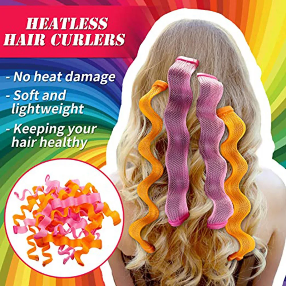 

12pc Wave Hair Curlers No Heat Curlers 30cm Spiral Curls Styling Kit Magic Heatless Hair Curler Rolls With Styling Hooks