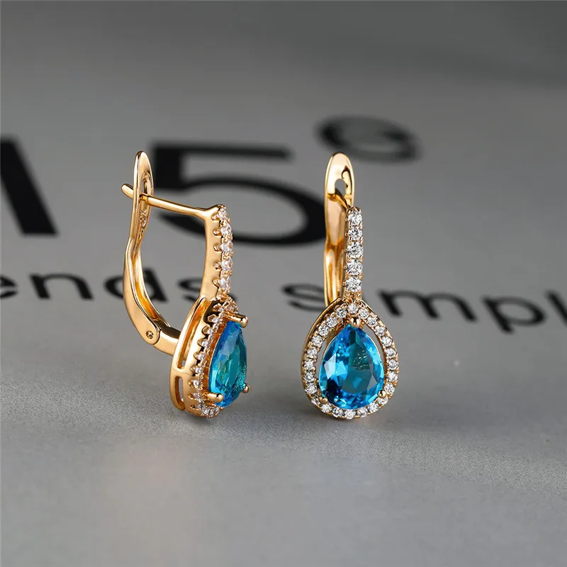 Очаровательные серьги с голубым цирконом изящные в форме капли воды цвет обруч