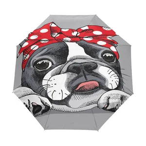 Симпатичные Детские Зонты мопса для девочек, автоматический открытый и закрытый зонт на заказ, женский милый зонт для собак, подарок для женщин