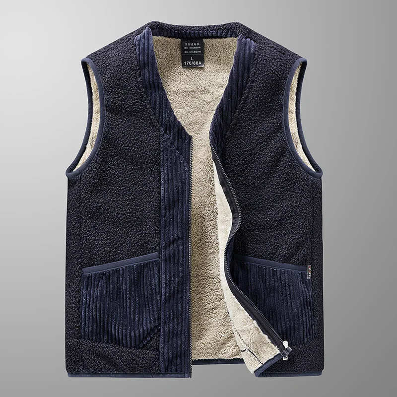 

New Korean Men'S Winter Thickened Warm Middle-Aged And Elderly Waistcoat Lamb Cashmere Dad Vest Teddy Cashmere Coat2021