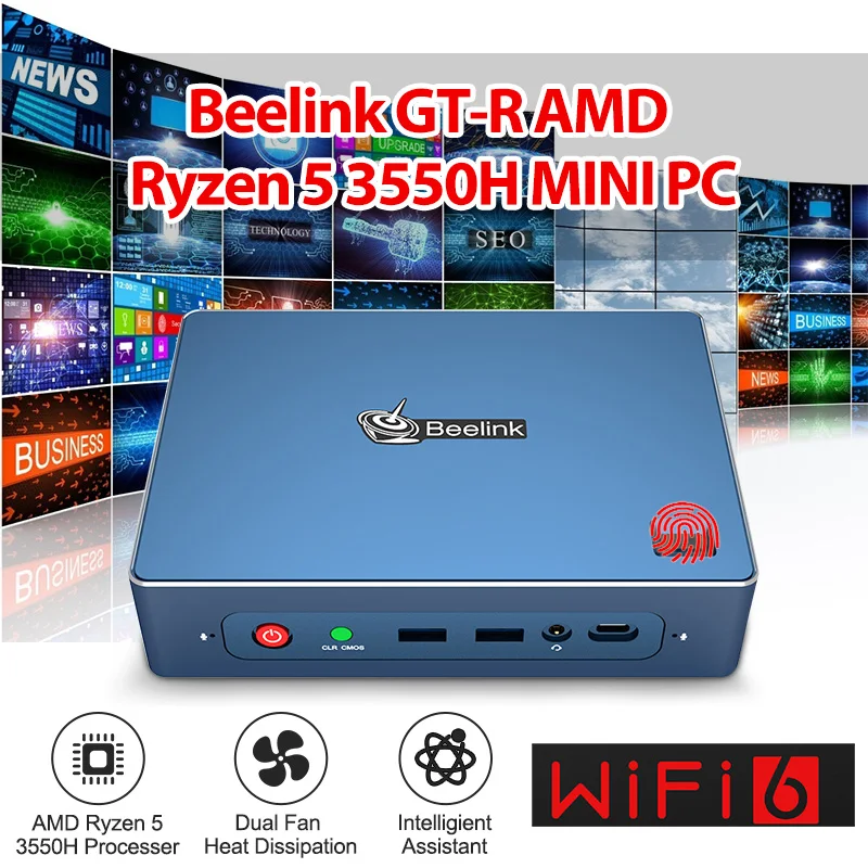 

Мини-ПК Beelink GTR, Windows 10, AMD Ryzen 5, 3550H, Wi-Fi, 6, вход по отпечатку пальца, 4K голосовое взаимодействие, игровой мини-ПК, ТВ-приставка