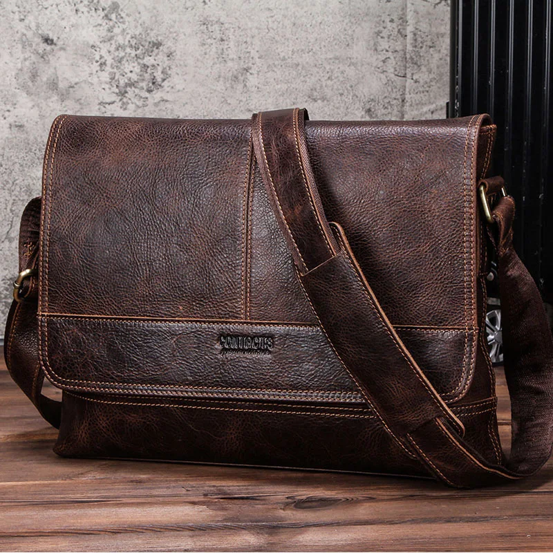 

Genuine Leather Men's Briefcase Business Work Bag Leather Large Capacity Laptop Office Bag Travel Messenger Bag Men Shoulder Bag