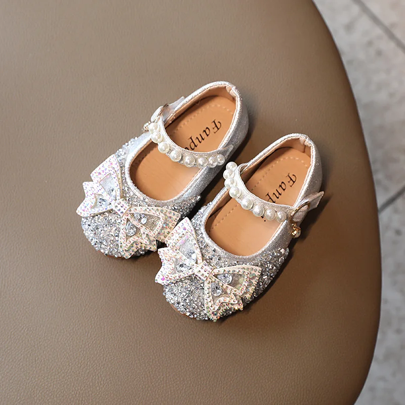 

Модные детские туфли принцессы 2021, кожаные туфли для девочек для вечеринки, танцев, Мэри Джейн, розовые, серебристые детские туфли с круглым ...