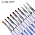 Кисть NICOLE DIARY акриловая для французского маникюра, лайнер для нейл-арта, 3D Типсы, ультратонкая ручка для рисования блесток, инструмент для рисования