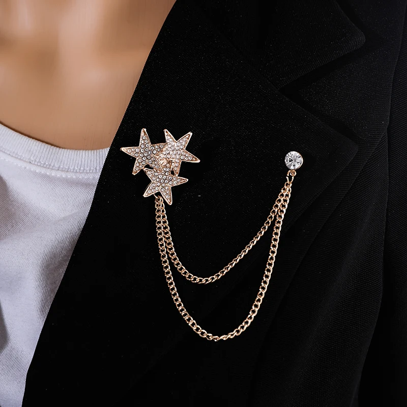 Модная металлическая брошь стразы из цинкового сплава со звездами и кисточками