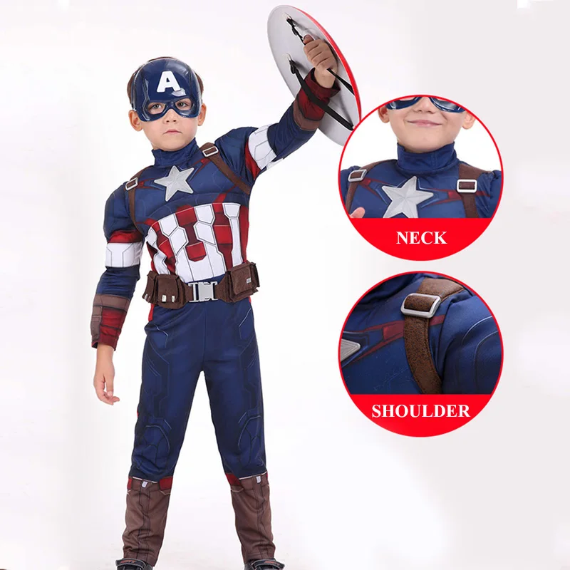 Детский костюм с мышцами косплей Мстители Капитан комбинезон капитаном Америка