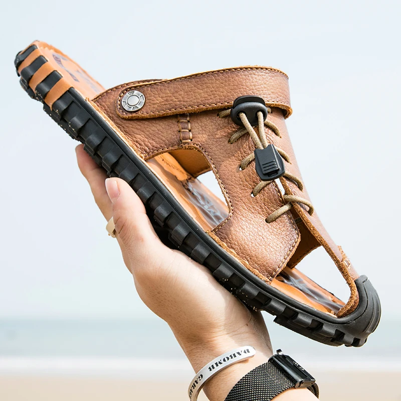 Сандалии мужские летние из натуральной кожи Повседневная пляжная Уличная обувь