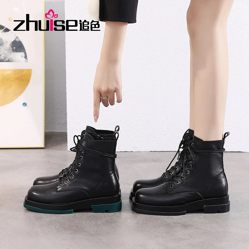 

Ботинки-мартинсы на толстой подошве, красные, на шнуровке, Осень-зима 2021