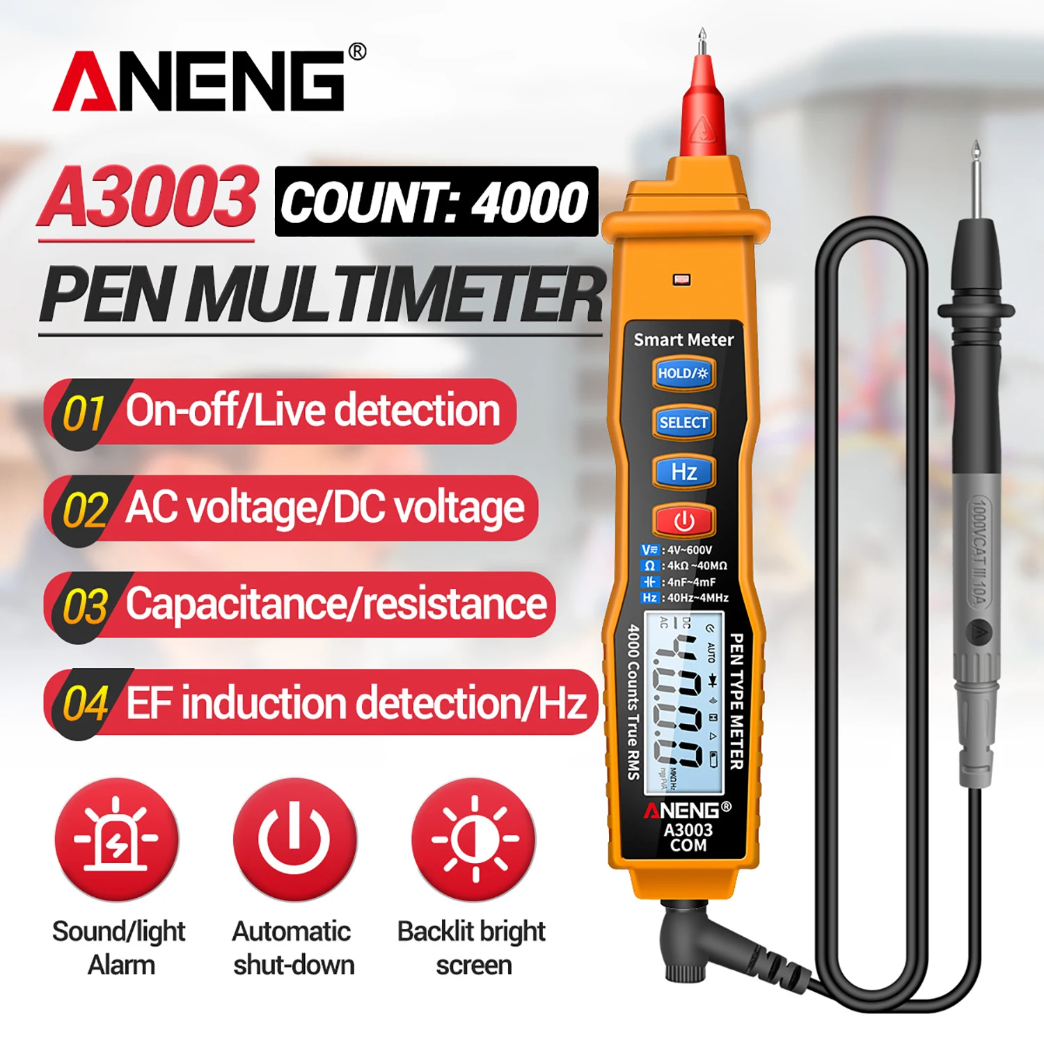 

ANENG Digital Pen Multimeter NCV AC/DC Voltmeter Ohmmeter Resistance Frequanecy Live Line Test 4000 Counts LCD Backlight Tester