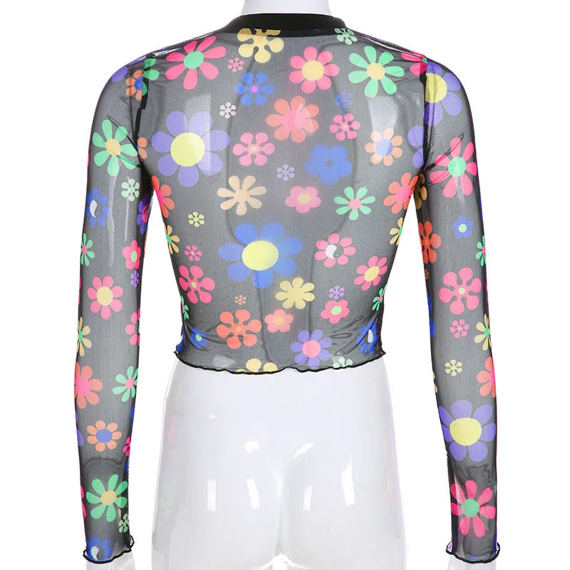 Женская футболка с длинными рукавами повседневная сексуальная цветочным