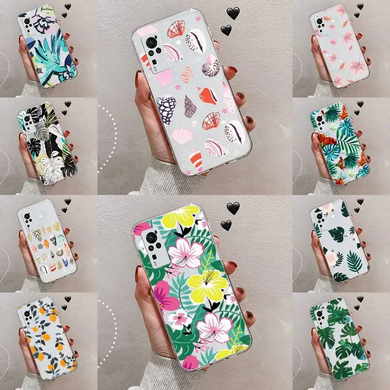 

Colorful Flower Leaves Conch Phone Case Transparent For VIVO S 9 7 6 IQOO NEO 7 5 3 Z3 Z1 X E pro Soft TPU Clear Mobile bags