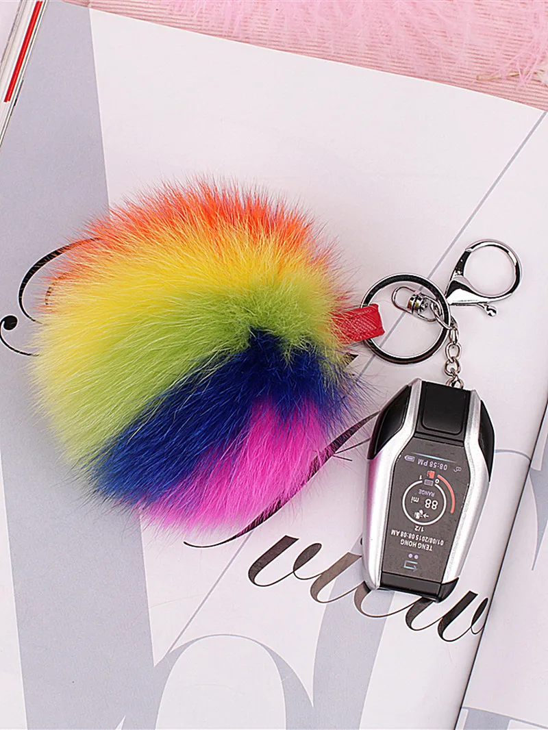 Роскошный пушистый брелок с помпоном из кроличьего меха шариком цветком своими