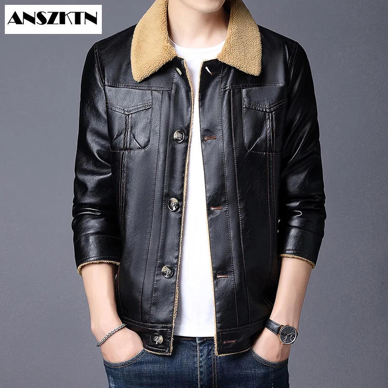 

ANSZKTN New Arrivals Men'sClassic Casual Style Plus Size Soft Sheepskin Jacket Men Genuine Father's Gift Leather Coat Sales