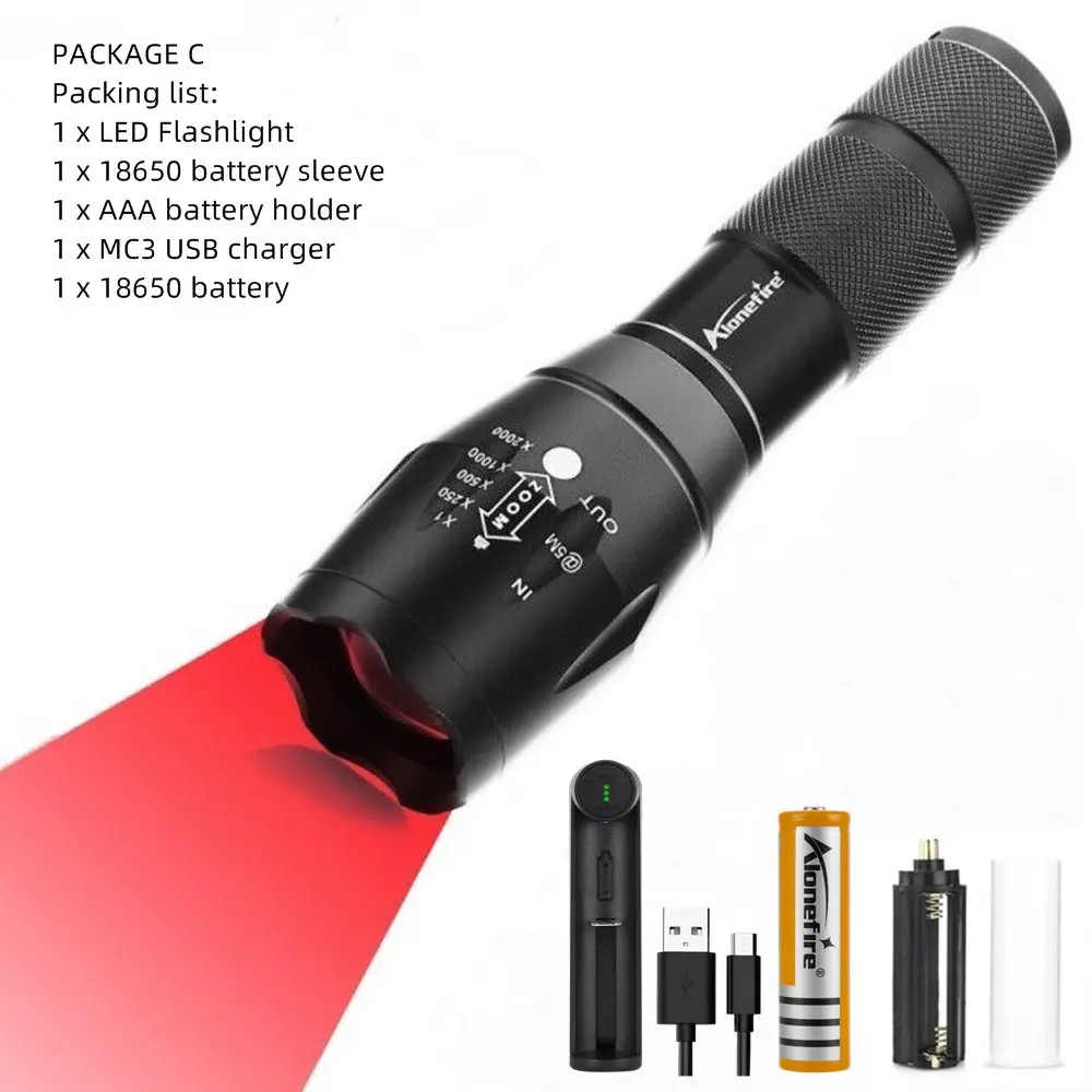 Option C AloneFire E17 портативный ультра яркий ручной красный светильник светодиодный светильник вспышка масштабируемый Регулируемый Фокус Открытый водостойкий фонарь - Испускаемый цвет: Option C