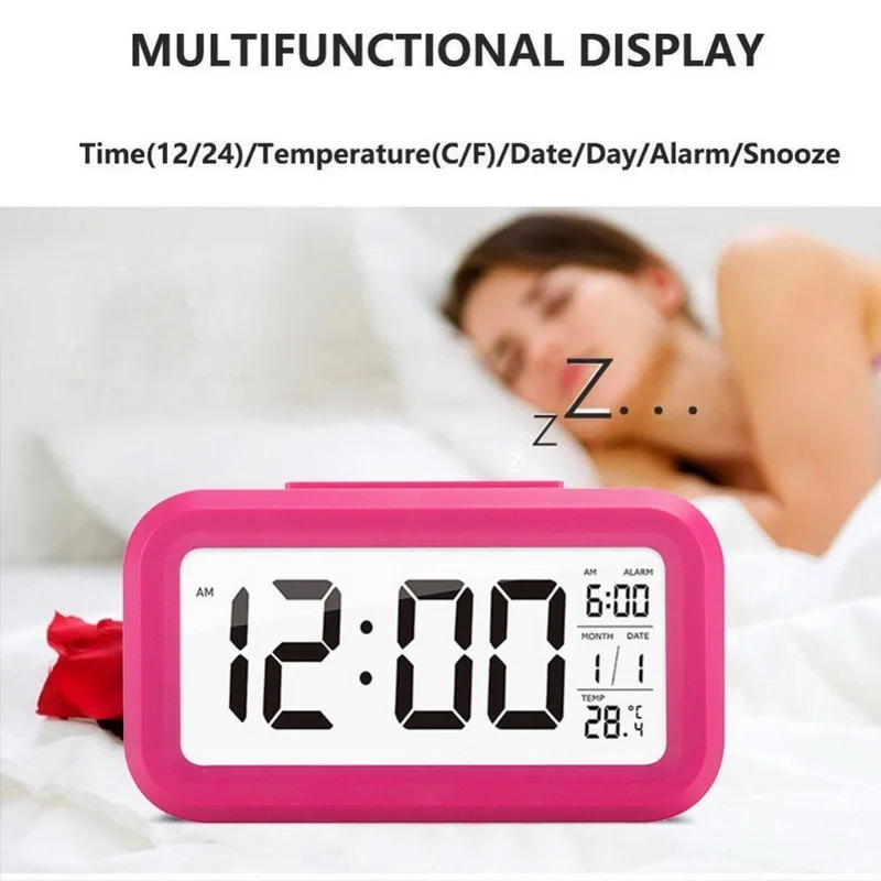 LED Digital Electronic Clock Temperature & Calendar Snooze Function Alarm Smart Mute Backlight Display |