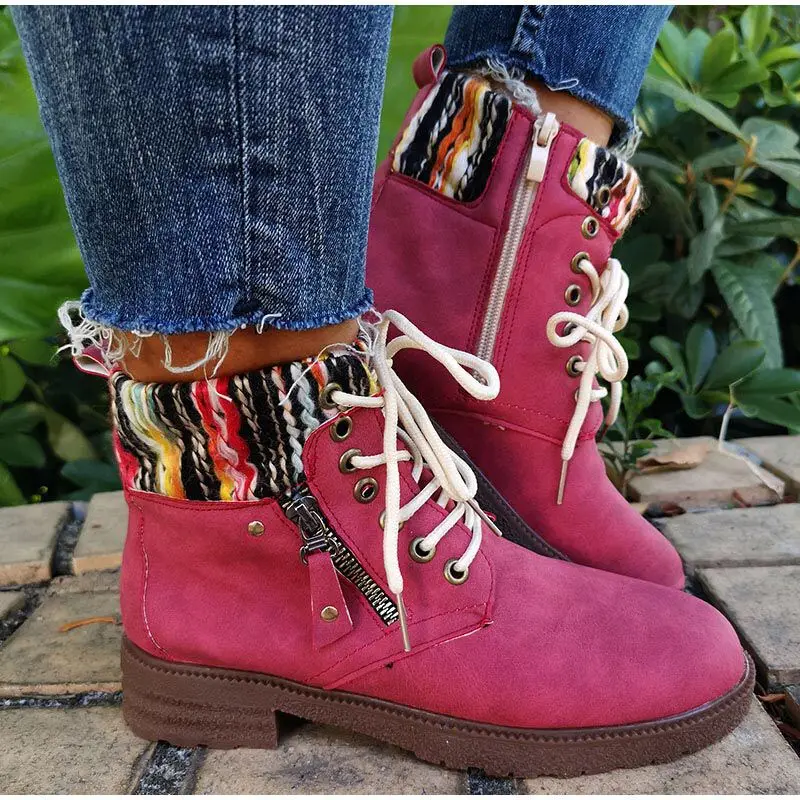 

New Women Boots Ankle Short Suede Lace Up Women Shoes Autumn Ladies Zipper Casual Low Heels Sewing Female Fashion Plus Size