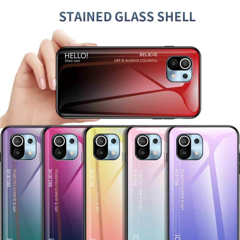 

Case For Xiaomi Mi 11 Back Cover Luxury Gradient Tempered Glass Phone Cases For Xiaomi Mi 11