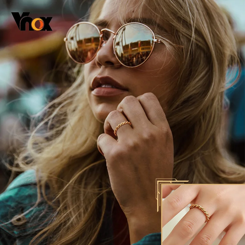 Vnox шикарный витая веревка тонкий кольцо для женщин нержавеющая сталь металл