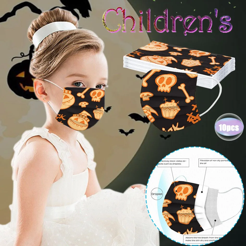 10 шт. одноразовая маска для лица с рисунком черепа тыквы кошек ведьмы| |